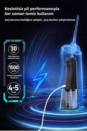 Şarjlı Ağız Duşu Diş Bakım Cihazı 4 Modlu Diş Arası Temizleyici 320ML 5 Başlıklı 1500 mAh Kablosuz