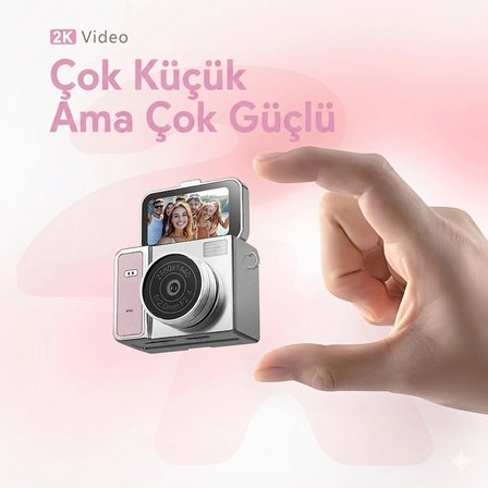 2K HD Ekranlı Mini Dijital Retro Video Kamera Flaşlı Dijital Vlog Mini Fotoğraf Makinesi Türkçe Menü