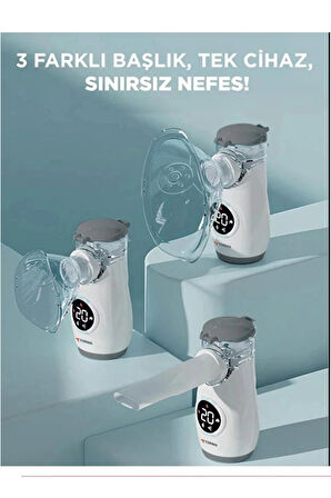 Sessiz Kademeli Dijital Ekranlı USB Şarjlı Mesh Nebulizatör Cihazı