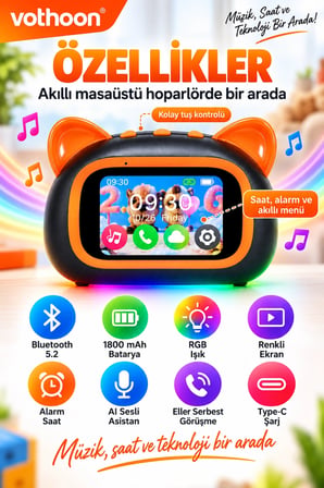TF39 PRO Yapay Zekalı Bluetooth Hoparlör – Renkli Ekran, RGB Işık, Alarm ve Saat