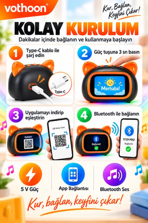 TF39 PRO Yapay Zekalı Bluetooth Hoparlör – Renkli Ekran, RGB Işık, Alarm ve Saat