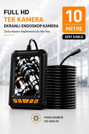 10 Metre Tek Kameralı Endoskop Kamera 1080P HD LED Aydınlatmalı Sert Kablolu Yeni
