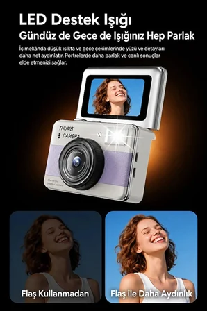 Retro Mini Dijital Kamera 1080P 1.47 İnç Flip Ekranlı Flaşlı Selfie Vlog Kamerası 4GB SD Hediyeli