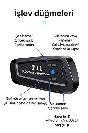 Y11 Bluetooth Kulaklık Mikrofonlu Motosiklet Kulaklığı İntercom Bt 5.3