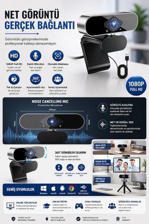 WebCam Orjınal 1080p HD Konferans Kamera Dahili Mikrofon Görüntülü Sohbet Yayın Kamerası HD Video AE-104