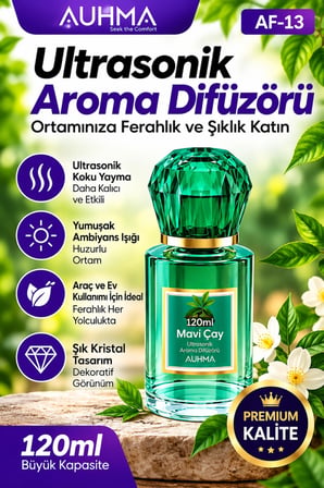 Ultrasonik Aroma Difüzörü 120 ML Mavi Çay Kokulu LED Işıklı Araç ve Oda Kokusu