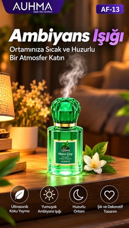 Ultrasonik Aroma Difüzörü 120 ML Mavi Çay Kokulu LED Işıklı Araç ve Oda Kokusu