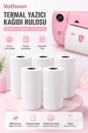13’lü Mini Yazıcı Termal Rulo Seti Çocuk Kamera Baskı Kağıdı 5 Yapışkanlı 5 Düz Beyaz 3 Renkli