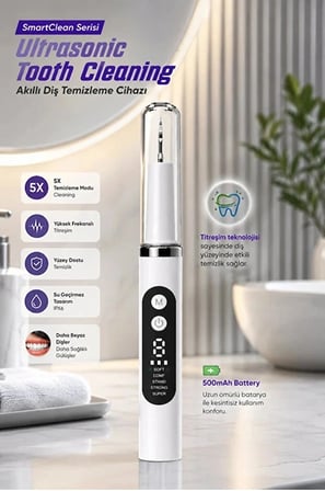 Ultrasonik Diş Temizleme Cihazı 5 Modlu Akıllı Diş Tartarı Ve Plak Temizleyici