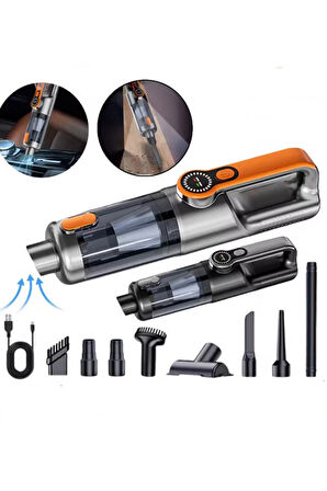 Işıklı Araç Süpürgesi Kablosuz 22.000 Pascal Çekim Gücü Vakum ve Üfleme 2in1 10Başlık Metal Filtreli