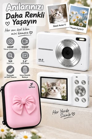 4K Figürlü Çantalı Dijital Video Kamera 44MP 16X Zoom Işıklı Kart Dijital Fotoğraf Makinesi 64gb Hafıza Kart Hediyeli