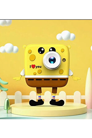 Sünger Bob Tasarımlı Yeni Nesil Çocuk Dijital Mini Fotoğraf Makinesi Çift Kamera 20 MP