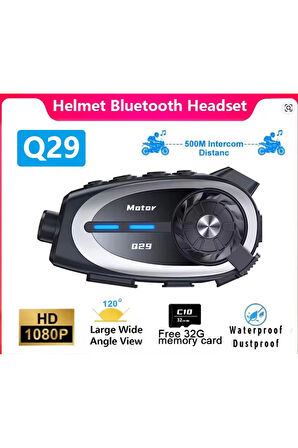 Q29 Motosiklet Kask Bluetooth Kulaklık 1080P Kamera Geniş açı Su Geçirmez Intercom