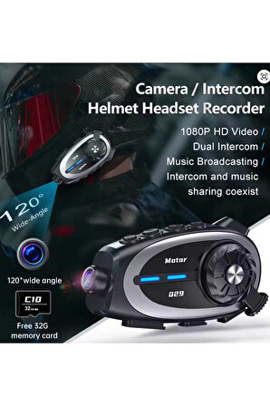Q29 Motosiklet Kask Bluetooth Kulaklık 1080P Kamera Geniş açı Su Geçirmez Intercom