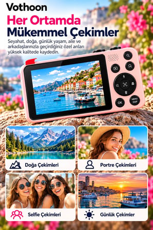 4K Dijital Fotoğraf Makinesi 18X Dijital Zoom 64 MP Ön ve Arka Ekranlı Kompakt Kamera