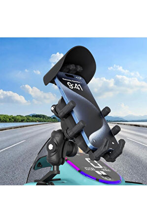 Ayna Bağlantılı Güneş ve Yağmur Korumalı 360° Derece Ayarlanabilir Motosiklet Telefon Tutucu