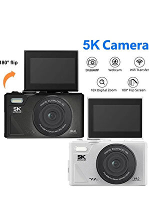 5K 75MP HD Dijital Kamera 18X Dijital Zoom, Flaşlı,3.0 inç Ekranlı Vlog ve Fotoğraf Makinesi