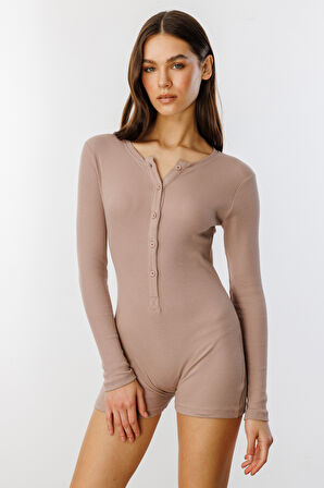 GENIUS STORE Fitilli Uzun Kollu Kısa Tulum Romper UZUNKOL-TULUM