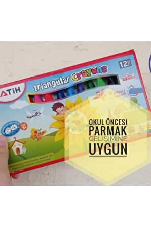 Üçgen Mum Boya 12'li Jumbo Triangular Polimer Crayons