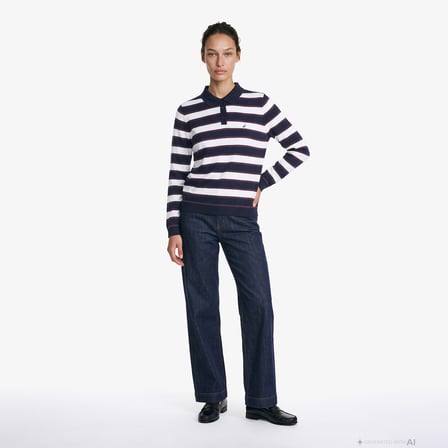 Nautica Kadın Lacivert Polo Yaka Sweatshirt