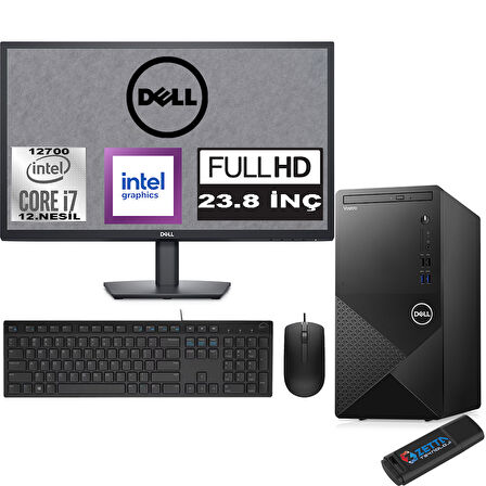 Dell Vostro 3910 MT Intel Core I7 12700 16GB 512GB SSD 23.8" FHD Windows 11 Pro Intel® UHD Graphics 770 Masaüstü Bilgisayar 23N3910EMEAP07 + Zetta USB Bellek