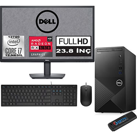 Dell Vostro 3910 MT Intel Core I7 12700 12GB 1TB SSD 23.8" FHD Windows 11 Home AMD RX550-4GB Masaüstü Bilgisayar 23N3910RX550H03 + Zetta USB Bellek