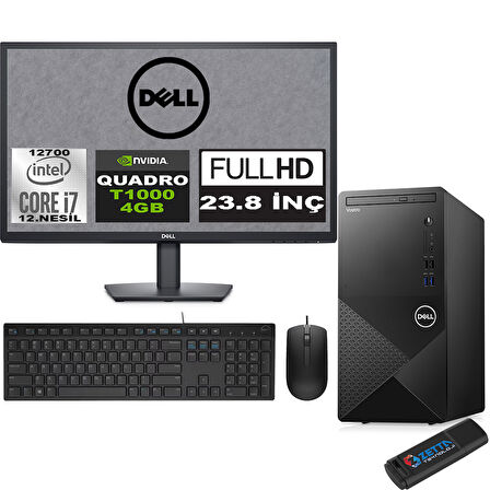 Dell Vostro 3910 MT Intel Core I7 12700 12GB 2TB SSD 23.8" FHD Ubuntu QUADRO T1000-4GB Masaüstü Bilgisayar 23N3910T1000U04 + Zetta USB Bellek