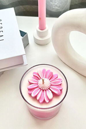 Papatya Kokulu %100 Doğal El Yapımı Pembe Dekorasyon Soya Mumu