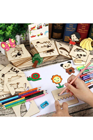 Ahşap çizim kalıbı özel tasarım ahşap kutu resim şablonu montessori yapboz puzzle 10 adet