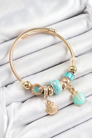 316L Çelik Mavi İstiridye Model Gold Renk Charm Bileklik