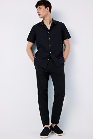 DeFacto Regular Fit Yazlık Polo Yaka Keten Görünümlü Kısa Kollu Gömlek D7551AX25SPAR190