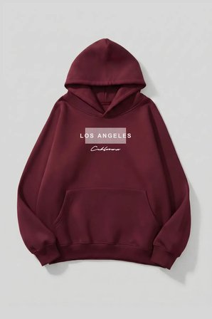 Unisex Yumuşak Dokulu Los Angeles & California Baskılı Tasarım Oversize 3 İplik Hoodie Sweatshirt