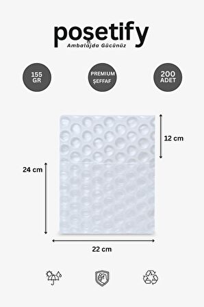 Premium Büyük Balonlu Torba 22 x 24 + 12 CM | 200’li Set | Kalın Malzeme | Koruyucu Ambalaj Poşeti