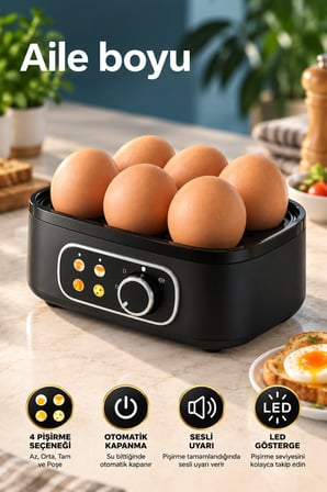Rowenger Smartegg Yumurta Pişirme Makinesi Yumurta Haşlama Makinesi Led Göstergeli 4 Kıvamda Pişirme RO-06S