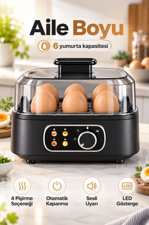 Rowenger Smartegg Yumurta Pişirme Makinesi Yumurta Haşlama Makinesi Led Göstergeli 4 Kıvamda Pişirme RO-06S