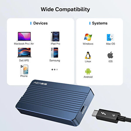 Acasis 40Gbps M2. NVMe SSD, Thunderbolt 4, USB4, Vidasız Montaj Disk Kutusu