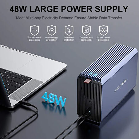 Acasis EC7352 - 2 Adet 2.5"/3.5" SATA HDD Uyumlu, 4 RAID Modu, Max. 48TB Disk Kapasiteli, 48W Güç Kaynağı, Fanlı RAID Disk İstasyonu (EC7352)