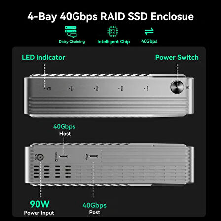 Acasis EC3901 Thunderbolt 3/4/5 Uyumlu, 4x 8TB 2230/2280 SSD Destekli, B&M / M Key, Mac OS, Windows Uyumlu, Fanlı Raid SSD Disk İstasyonu