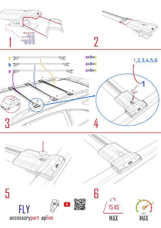 Volkswagen Caddy 3 (SA) 2015-2019 Arası ile Uyumlu FLY Model Ara Atkı Tavan Barı Gri 3 Adet