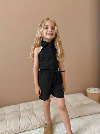 KIZ ÇOCUK BOYUNLU SIRT DEKOLTELİ ŞORTLU 2Lİ TAKIM 