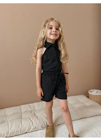 KIZ ÇOCUK BOYUNLU SIRT DEKOLTELİ ŞORTLU 2Lİ TAKIM 