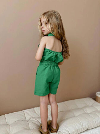 KIZ ÇOCUK BOYUNLU SIRT DEKOLTELİ ŞORTLU 2Lİ TAKIM 