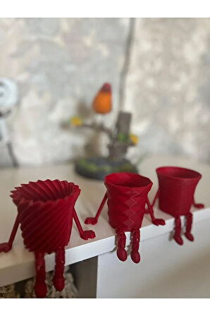 Dekoratif Oturan Sukulent Saksı - Kırmızı Renk & Küçük Bitkiler İçin