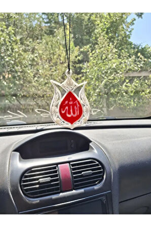 Lale İçinde Allah Yazılı Araç Ayna Süsü