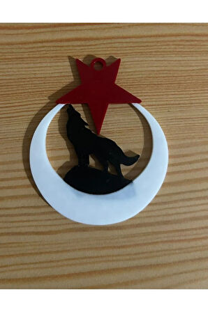 Ay ve Yıldız İçinde Uluyan Kurt Figürü Araç Ayna Süsü