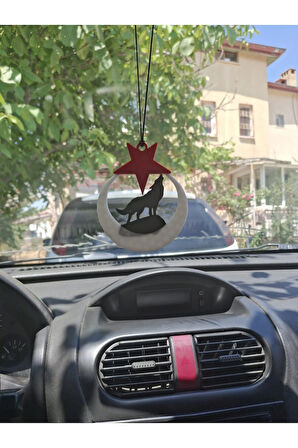 Ay ve Yıldız İçinde Uluyan Kurt Figürü Araç Ayna Süsü