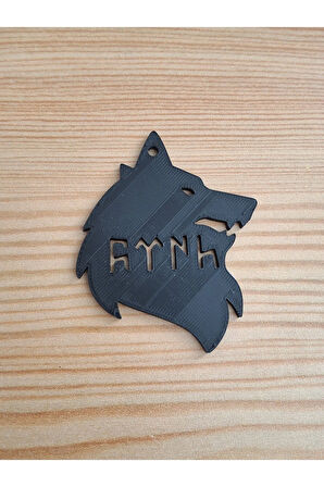 Kurt Başı Motifli Göktürkçe Türk Yazılı Araç Ayna Süsü