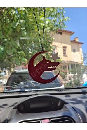 Ay ve Yıldız İçinde Uluyan Kurt Üzerinde Göktürkçe Türk Yazılı Araç Ayna Süsü