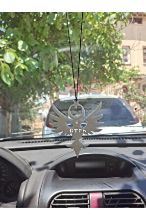 Çift Başlı Kartal ve Ayyıldız Motifli Göktürkçe Türk Yazılı Araç Ayna Süsü 2li Set