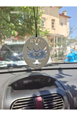 Çift Başlı Kartal ve Ayyıldız Motifli Göktürkçe Türk Yazılı Araç Ayna Süsü 2li Set